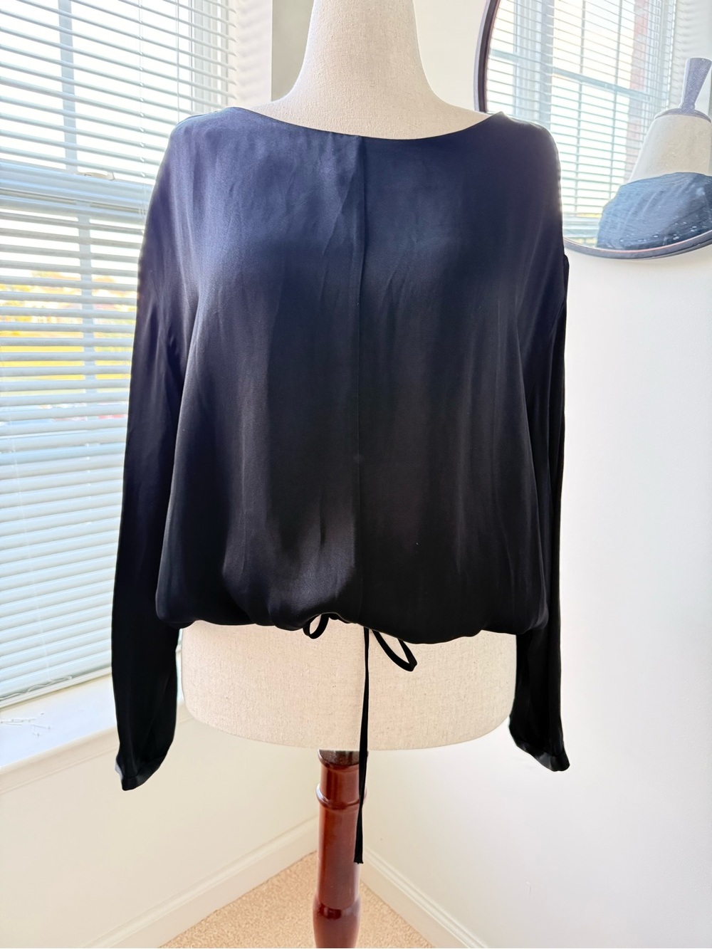 Zara Black Long-Sleeve Drawstring Hem Blouse NWT